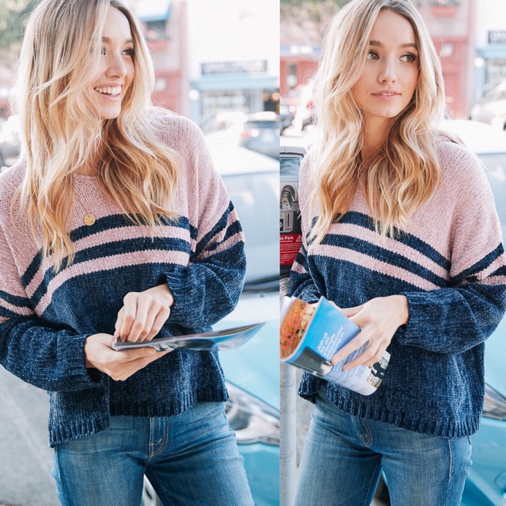 VASSIE Color Block Hoodie Top - NAVY - Picture 1 of 4